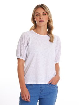 Marco Polo -  Puff Sleeve Embroidered Tee-tops-Mhor