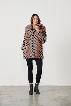 Holmes & Fallon-Chevron Faux Fur Coat-tops-Mhor