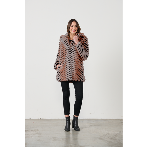Holmes & Fallon-Chevron Faux Fur Coat