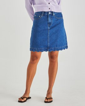 Sass-Vale Scalloped Denim Skirt-bottoms-Mhor