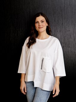 White On Black-Zip Pkt Top-tops-Mhor