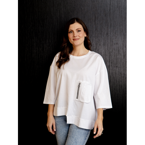 White On Black-Zip Pkt Top