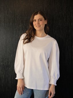 White On Black-Shirred Cuff Top-tops-Mhor