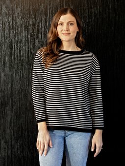 White On Black-Stripe Crew-tops-Mhor