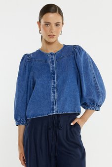 Sass-Hayes Denim Shirt-tops-Mhor