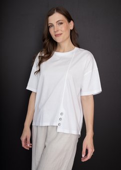 White On Black-3 Button Crew-tops-Mhor