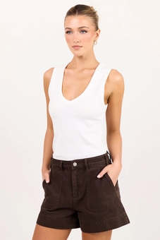 Among The Brave-Vale White V Neck Rib Tank-tops-Mhor