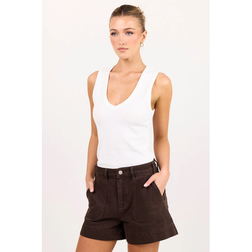 Among The Brave-Vale White V Neck Rib Tank